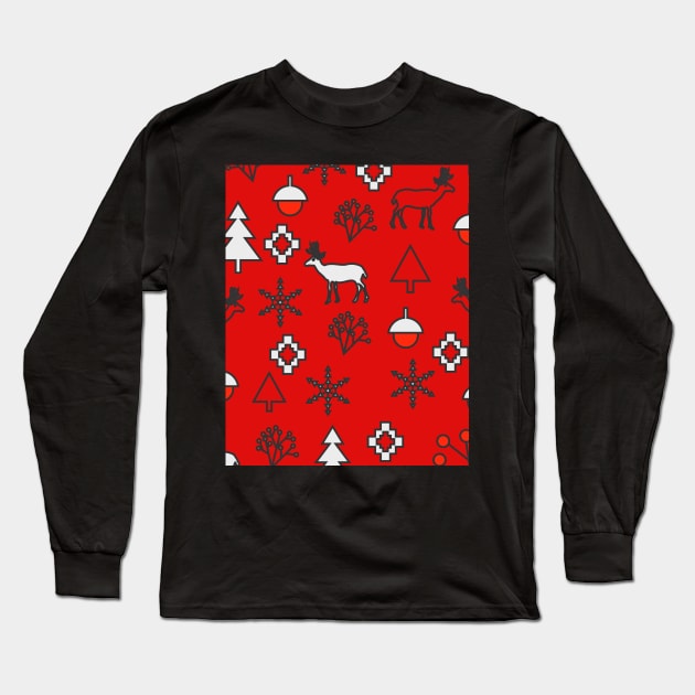 Red Christmas decor with deer Long Sleeve T-Shirt by cocodes